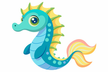 Cute Seahorse Curling gradient illustration in white background