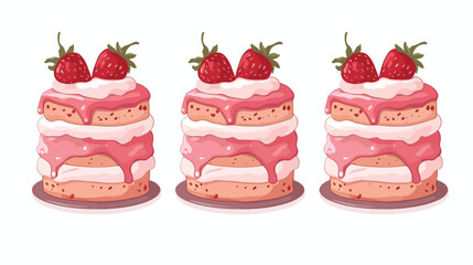 Homemade strawberry cakes. Flat style illustration