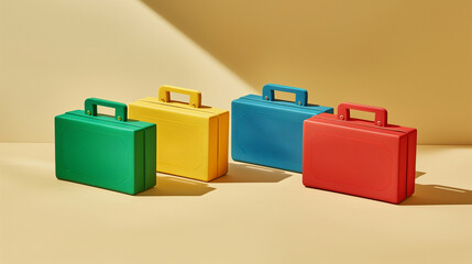 Row of Colorful Vintage Suitcases with Mid-Century Modern Style