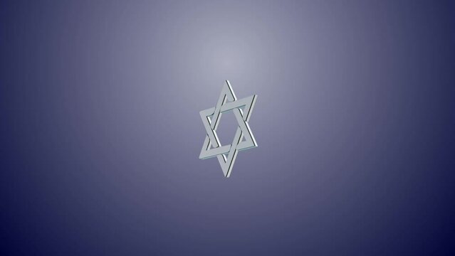 Star of David on a blue background. 3D animation with camera rotation