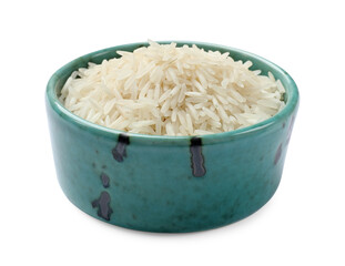 Raw basmati rice in bowl isolated on white