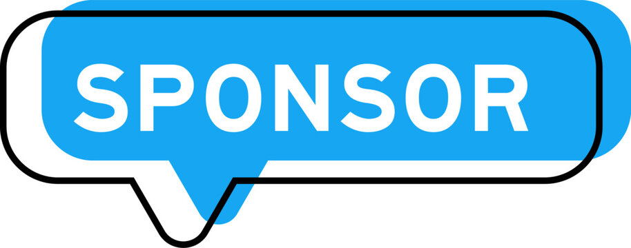 Speech banner and blue shade with word sponsor on white background