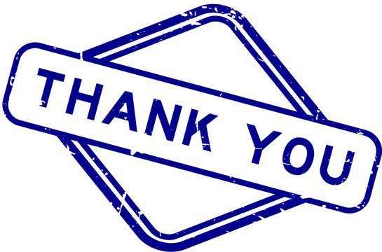 Grunge blue thank you word rubber seal stamp on white background
