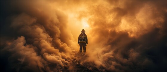 Solitary Firefighter Facing the Fury of Swirling Smoke in an Intense Blaze Highlighting the Stark Realities and Heroic Dedication of Firefighting
