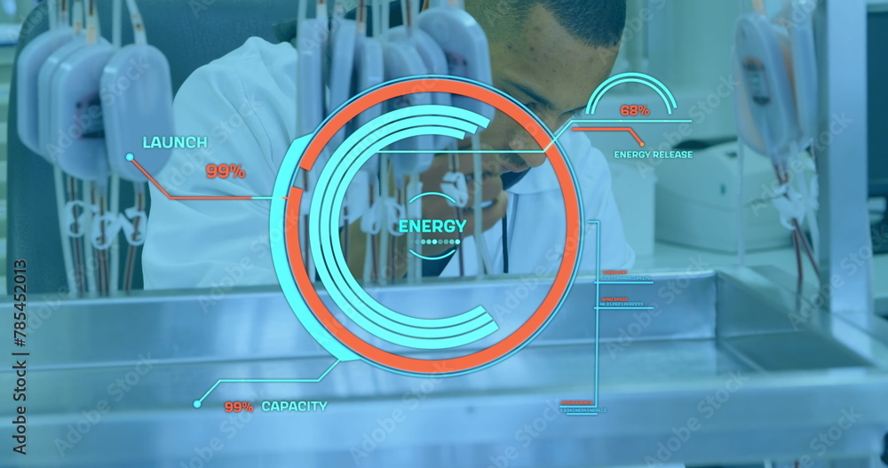Poster image of digital scan scope over scientist in laboratory