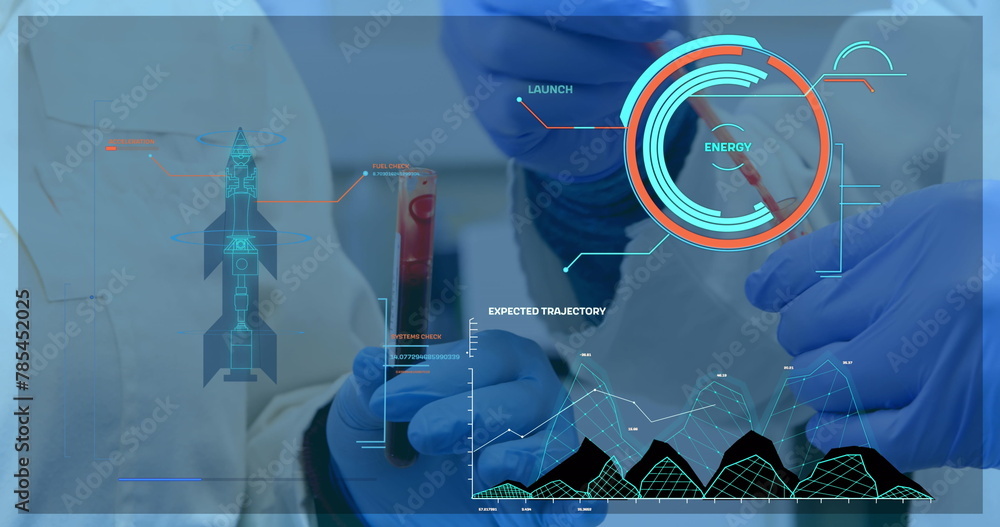 Poster image of data processing over doctors with test tubes
