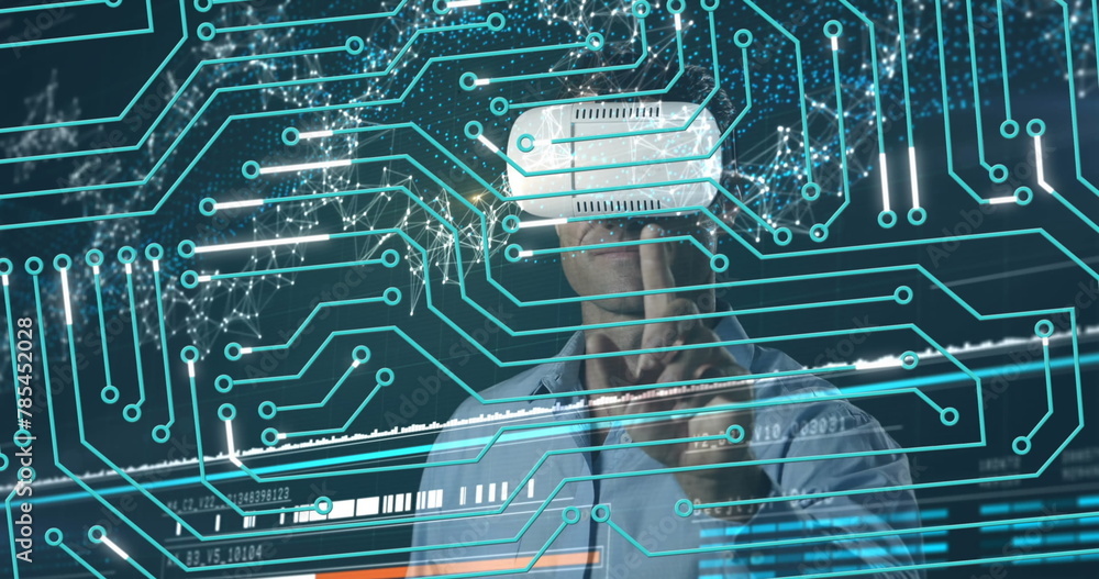 Poster image of data processing and globe over screens