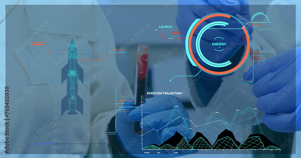 Poster image of data processing over doctors with test tubes