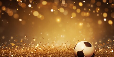 Tan background, football stadium lights with gold confetti decoration, copy space for advertising banner or poster design