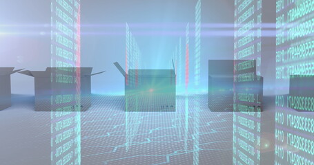 Image of data processing over boxes