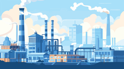 Industrial factory buildings and smoking chimney pipe