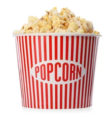 Poster Tasty fresh pop corn in bucket isolated on white © New Africa
