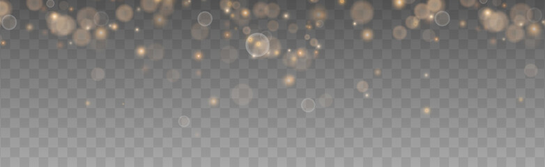 Bokeh light lights effect background. Gold dust PNG. Christmas background of shining dust Christmas glowing bokeh confetti and spark overlay texture for your design.	
