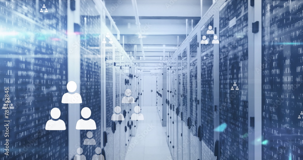 Aufkleber image of people icons and data processing over computer servers
