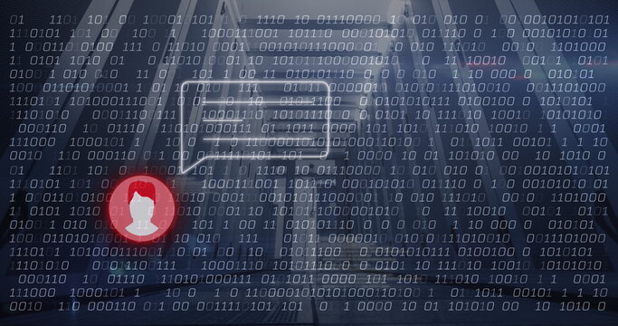 Image of message and binary code over servers