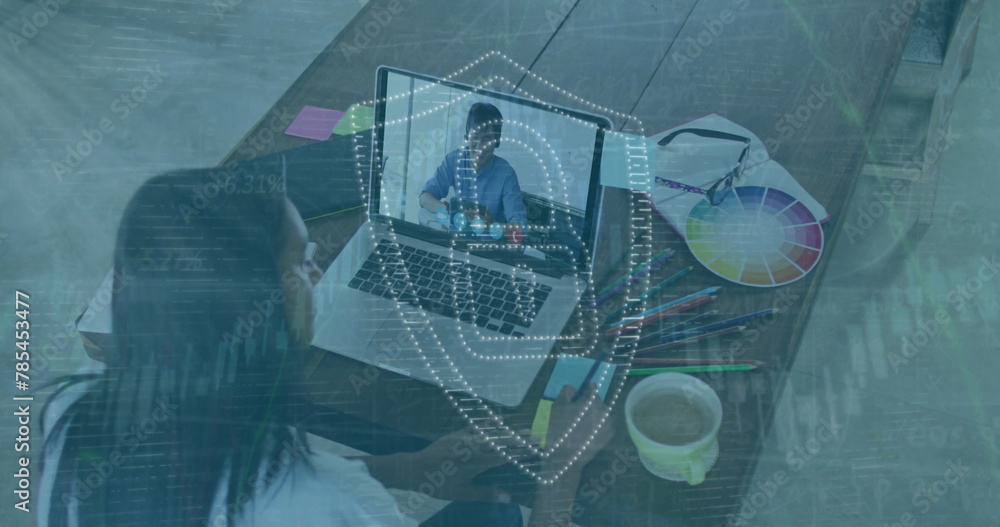 Poster image of data processing over hacker with laptop
