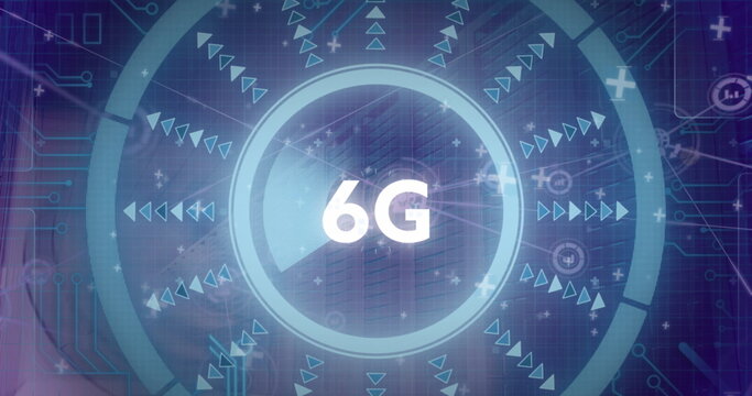 Image of 6g text and data processing over computer servers - Powered by Adobe