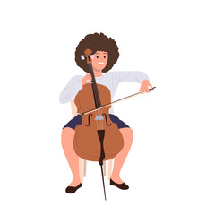 Talented woman classical musician cartoon character playing contrabass isolated on white background