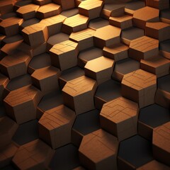 Tan dark 3d render background with hexagon pattern