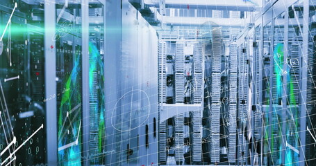 Image of data processing over server room