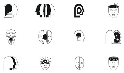 Vector Set of Linear Symbols Related to Find a Solution, Inner Space of Creativity and Personal Development. Minimalist style, design elements and symbols - part 1