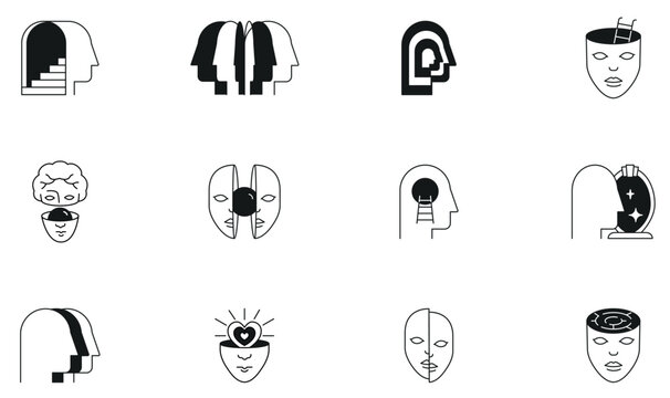 Vector Set of Linear Symbols Related to Find a Solution, Inner Space of Creativity and Personal Development. Minimalist style, design elements and symbols - part 1