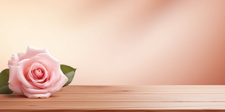 Rose background with a wooden table, product display template. rose background with a wood floor. Rose and white photo of an empty room