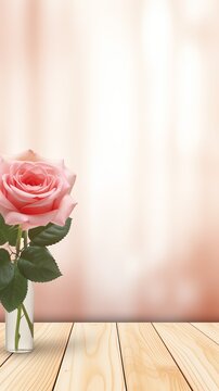 Rose background with a wooden table, product display template. rose background with a wood floor. Rose and white photo of an empty room