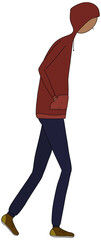 Man walking slowly looking at the ground. 
Feeling little energy