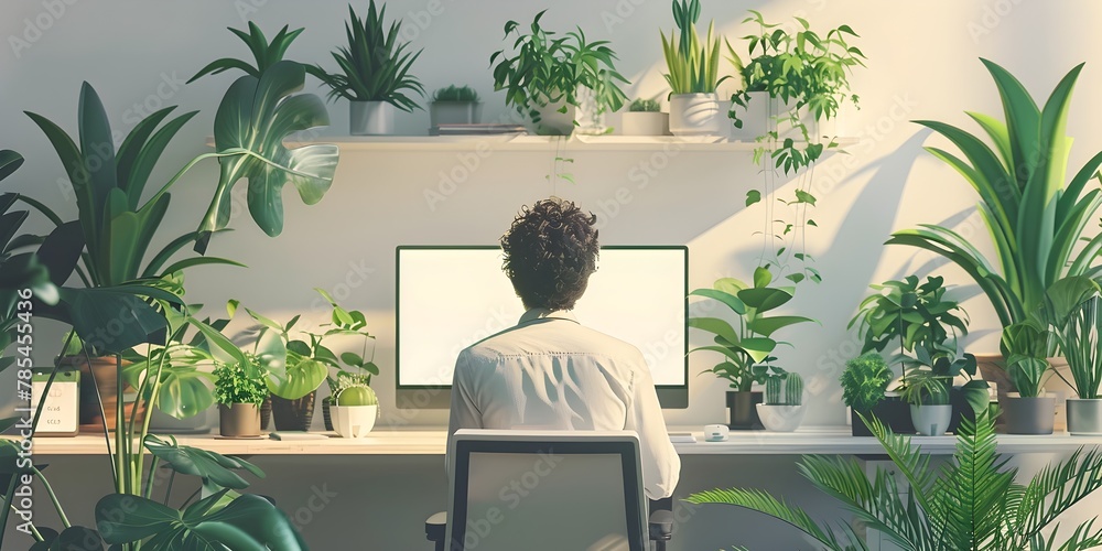 Poster programmer assigning code names to indoor office plants for productivity and