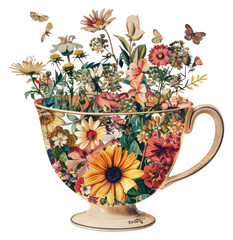 PNG  Flower Collage tea cup pattern flower asteraceae