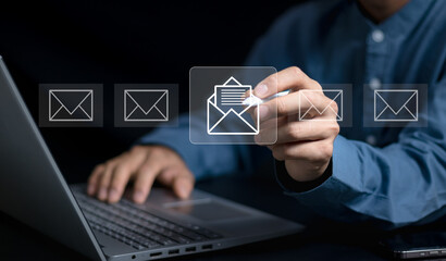 Businessman receives email notification, New email notification concept. business email...