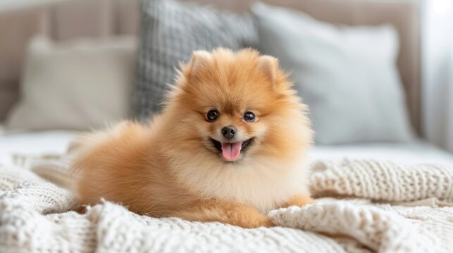 Cute pomeranian puppy posing with fluffy charm, capturing hearts with its adorable pose