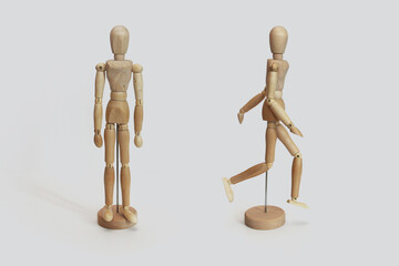 Mannequin for drawing with different positions. Mobile painting wooden mannequin. Human mannequin....