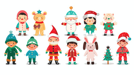 Obraz na płótnie Canvas Kids group wearing winter holiday season costumes
