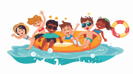 Obraz na płótnie Canvas Kids having a pool party. Happy swimming and sliding