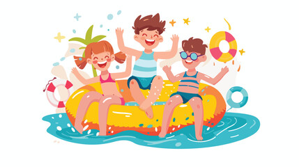 Obraz na płótnie Canvas Kids having fun and swimming in the pool summer
