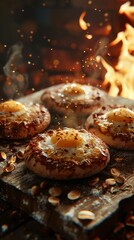 Balut eggs used as a topping on woodfired gourmet pizzas - obrazy, fototapety, plakaty