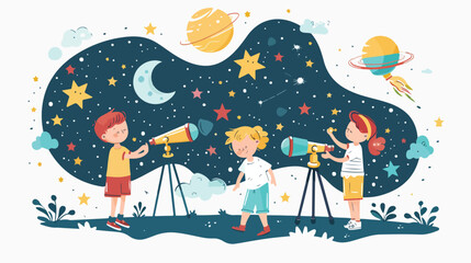 Fototapeta na wymiar Kids making telescope astronomical observations 