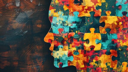 Human head profile with jigsaw puzzles. Mental health, brain problem, personality disorder, cognitive psychology and psychotherapy, problem-solving, thinking, self-discovery concept background - 785457290