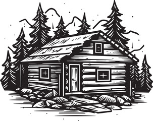 Hidden Forest Cabin Haven Vector Illustration of a Wooden Cabin House