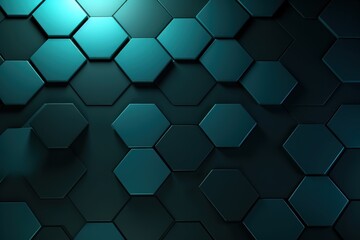 Teal dark 3d render background with hexagon pattern 
