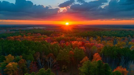Aerial Autumnal Sunset Serenade. Concept Aerial Photography, Autumnal Scenery, Sunset Silhouettes, Drone Captures, Serene Landscapes