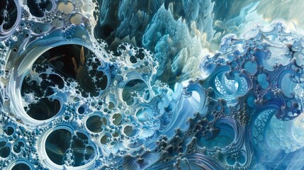 Crystalline entity emerging from a silicon sea, fractal landscape, digital birth - obrazy, fototapety, plakaty