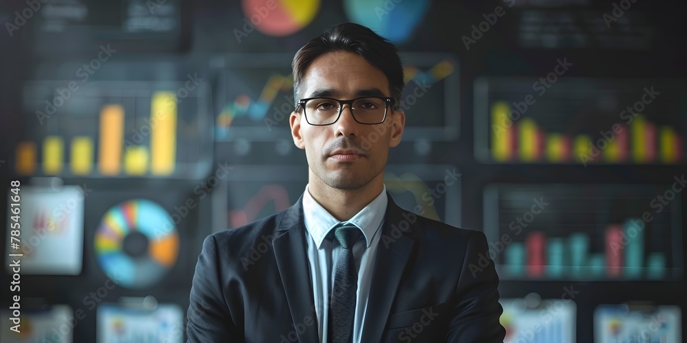 Poster businessman employing predictive modeling and data analytics for strategic foresight and planning