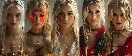 Fototapeta premium Enchanting Realm: Five Expressions of Elven Magic. Concept Fantasy, Elves, Magic, Enchanting, Photography