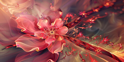 Abstract fractal beautiful cherry background with wave AI-generated Image
