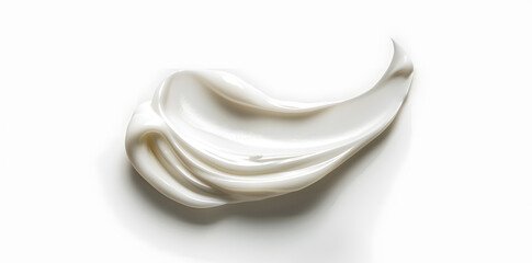 A smear of white skin cream on a white background. Cosmetic texture.