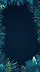 Fototapeta na wymiar Tropical plants frame background with indigo blank space for text on indigo background, top view. Flat lay style. ,copy Space flat design vector 