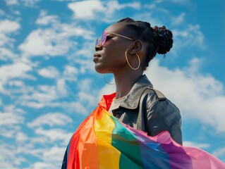 Woman wearing a LGBTI flag